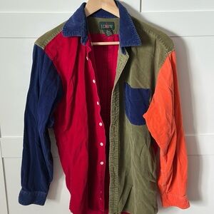J. Crew Colorblock Corduroy Button-Down Shirt in Navy, Red, Olive & Orange